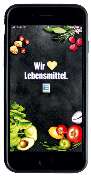 Slogan "Wir lieben Lebensmittel" auf dem Smartphone