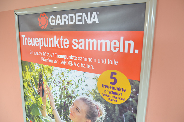 Plakat zur Gardena Treueaktion im E-Center Lunze