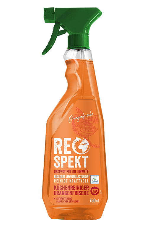 Flasche mit Küchenreiniger "Orangenfrische" - reinigt kraftvoll.