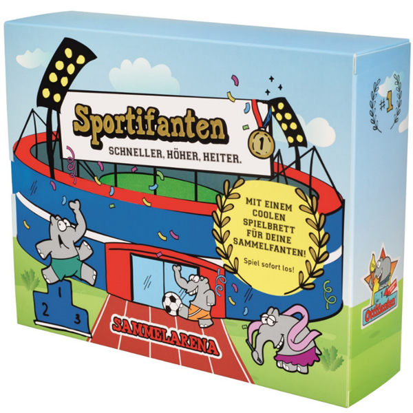 Hochwertige Sportifanten-Sammelbox inklusive eines olympischen Brettspiels.